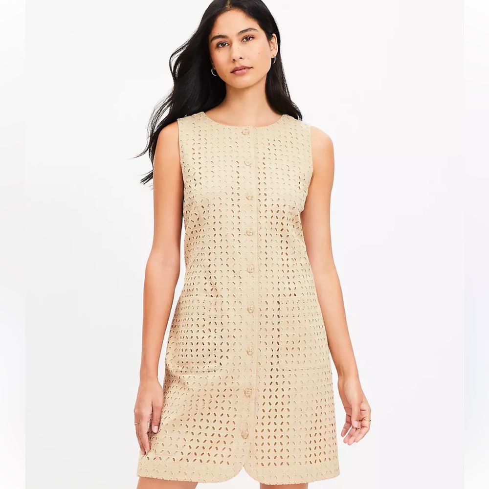 LOFT | Tan Eyelet Mini Dress